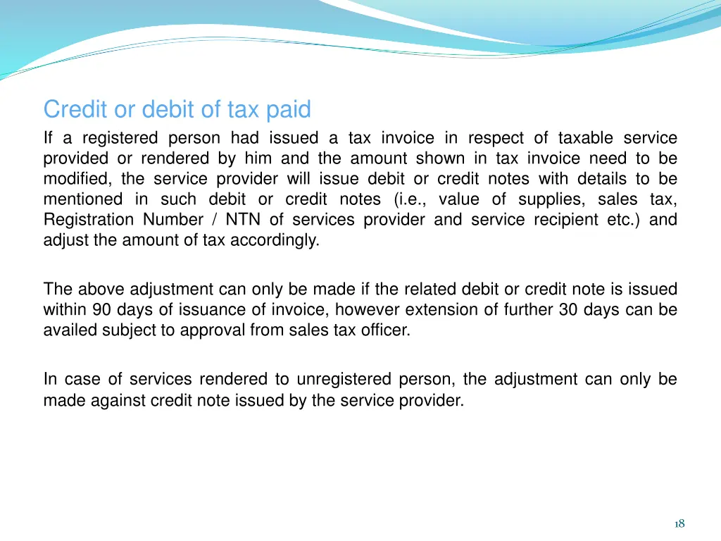 credit or debit of tax paid if a registered