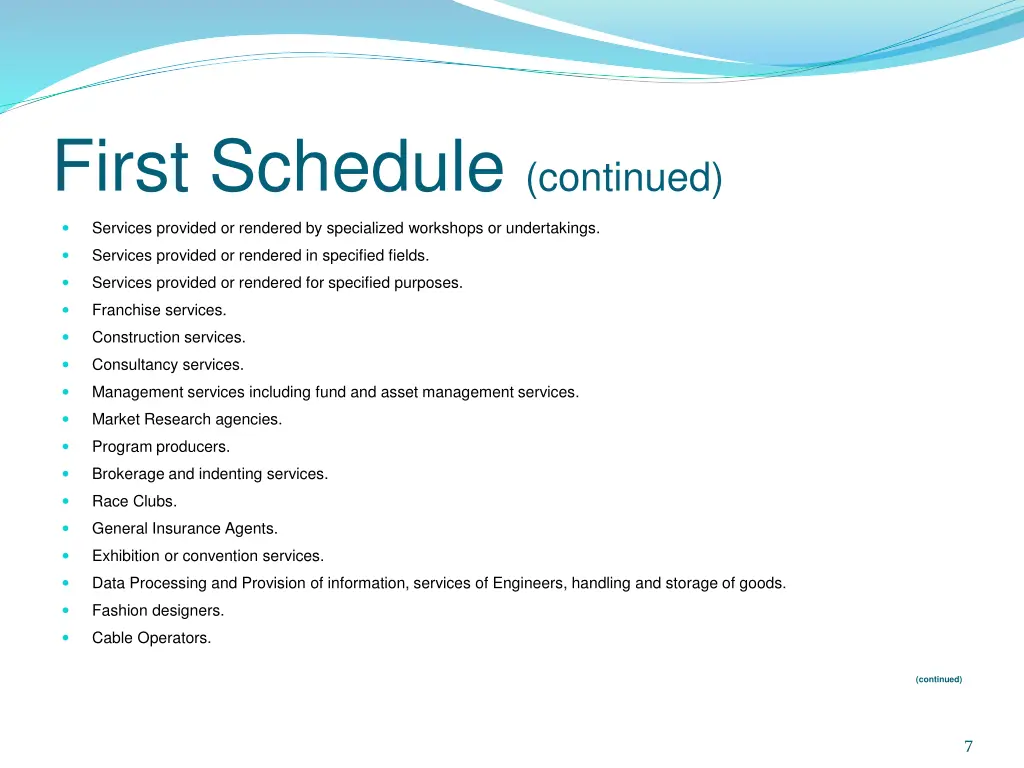 first schedule continued 1