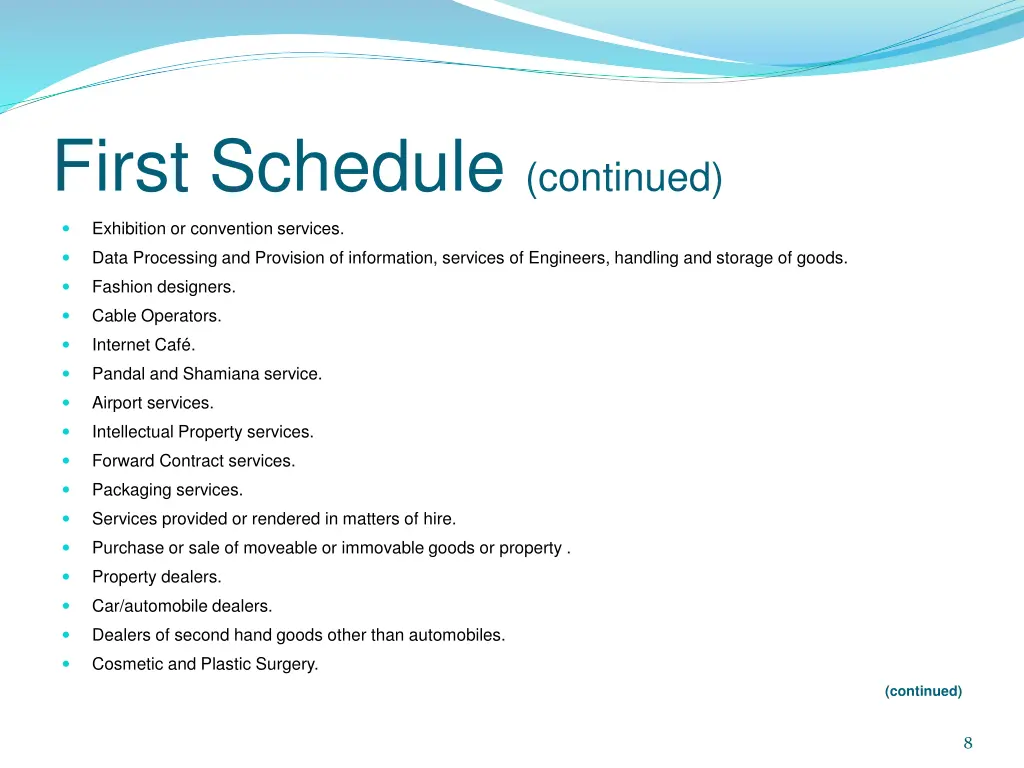 first schedule continued 2