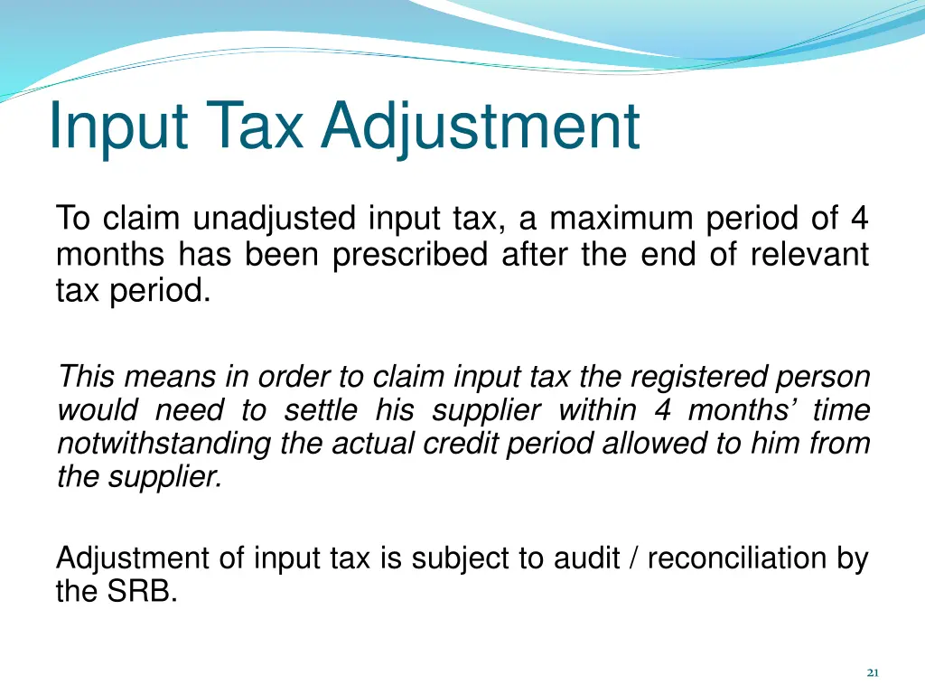 input tax adjustment