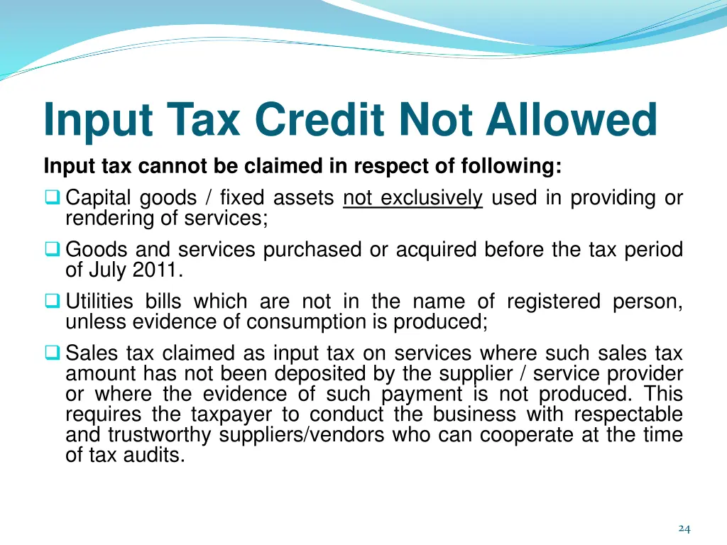input tax credit not allowed input tax cannot