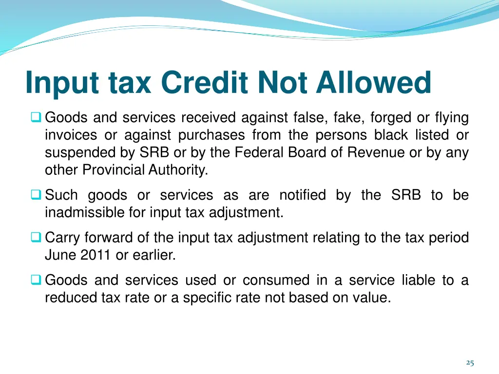 input tax credit not allowed