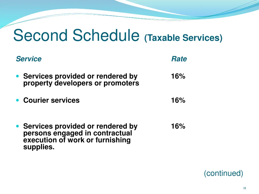 second schedule taxable services 1