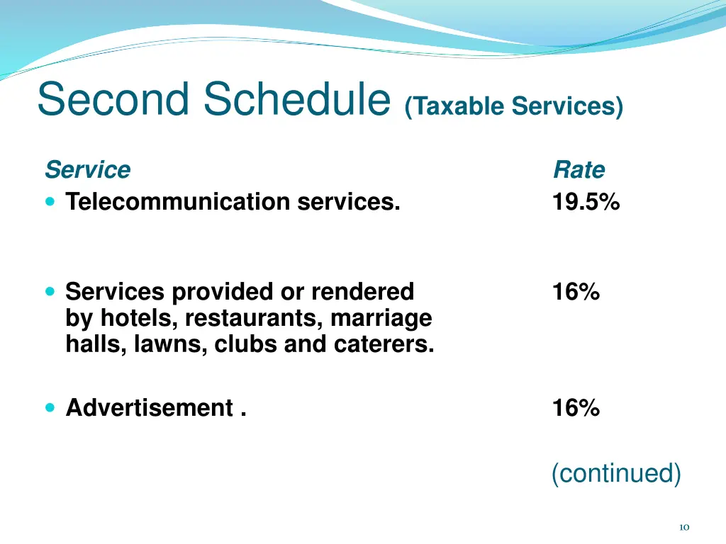 second schedule taxable services