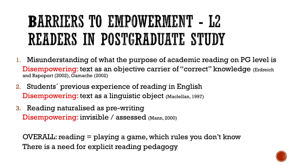 b arriers to empowerment l2 readers