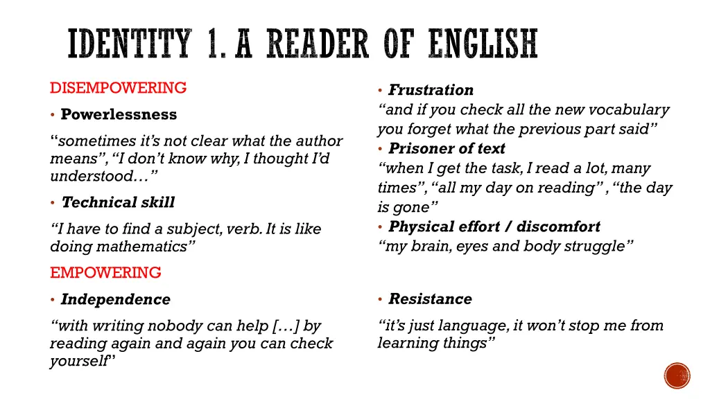 identity 1 a reader of english