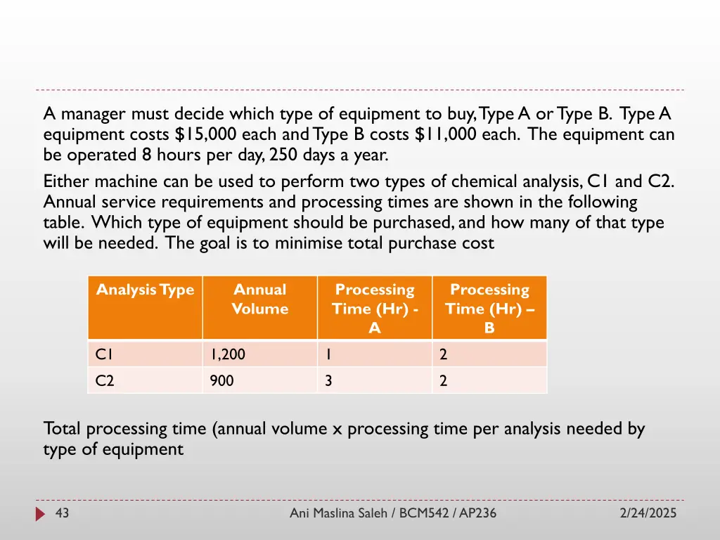 a manager must decide which type of equipment