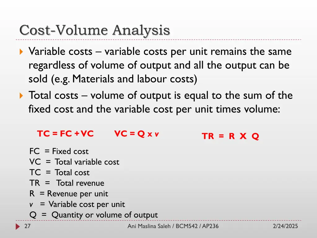 cost volume analysis 1