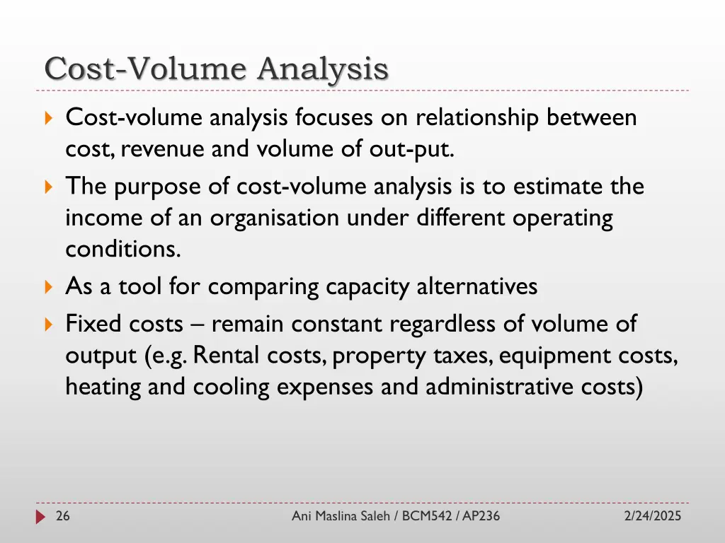 cost volume analysis