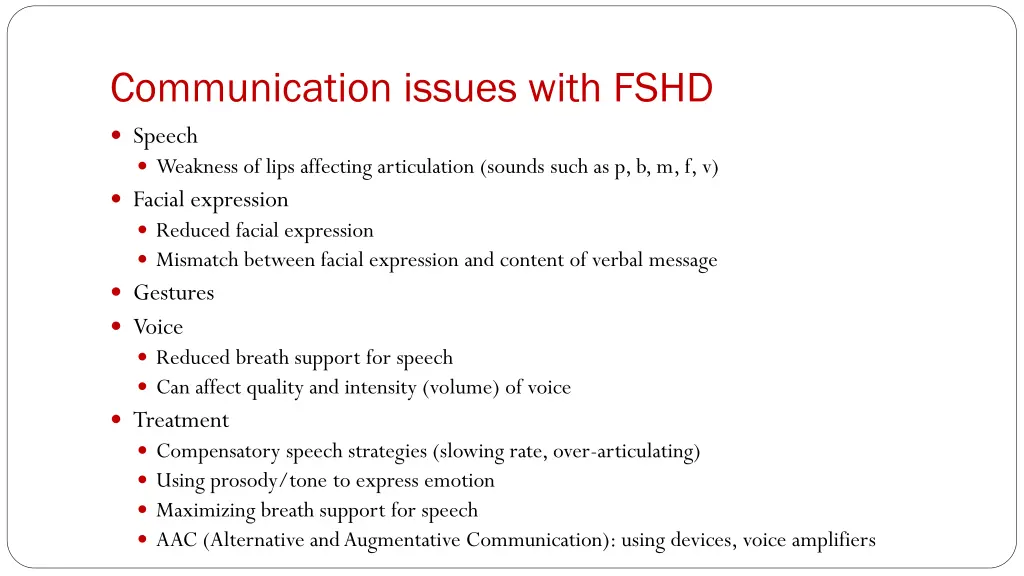 communication issues with fshd speech weakness