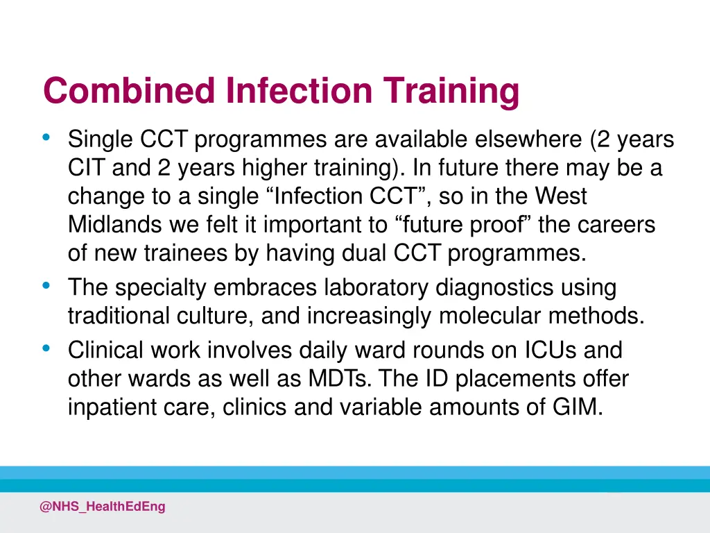 combined infection training single cct programmes
