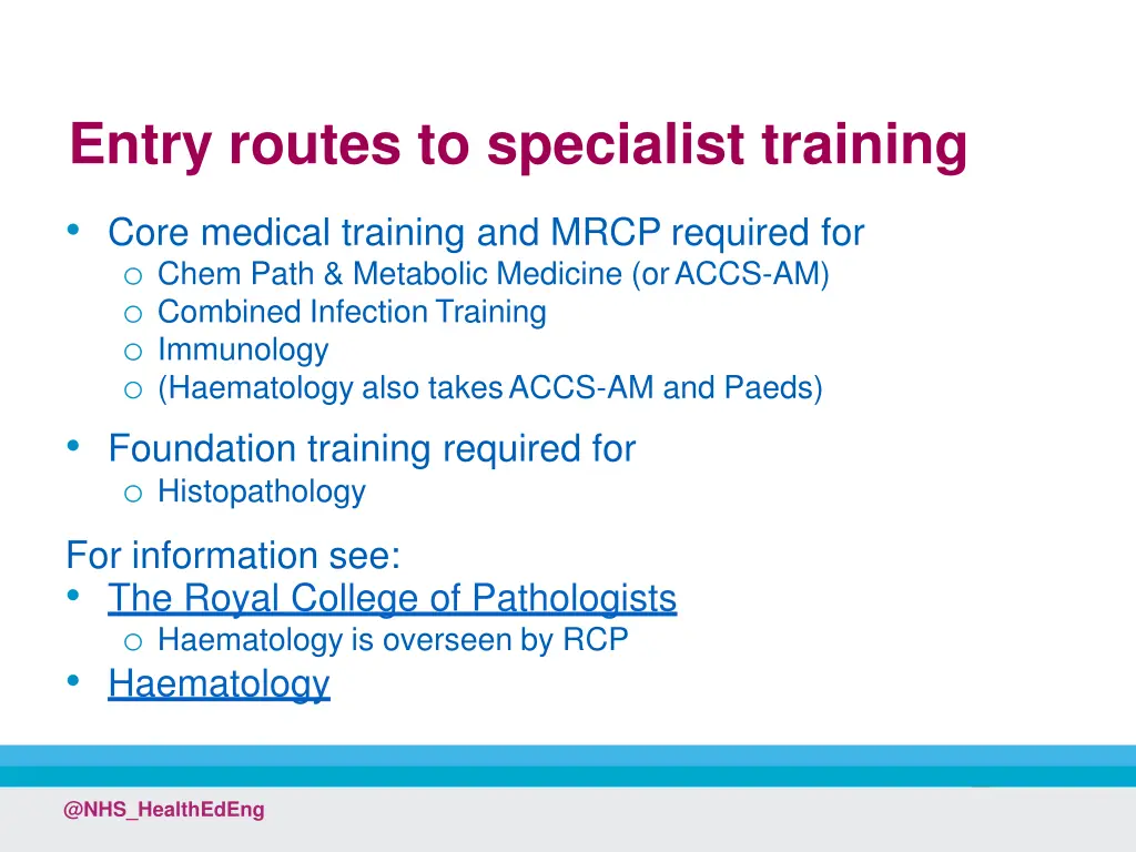 entry routes to specialist training