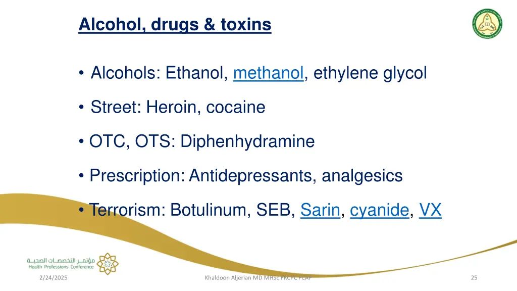 alcohol drugs toxins