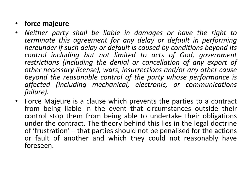 force majeure neither party shall be liable