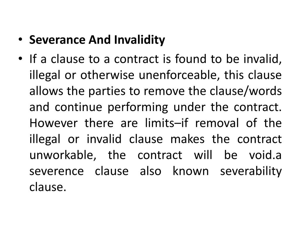 severance and invalidity if a clause