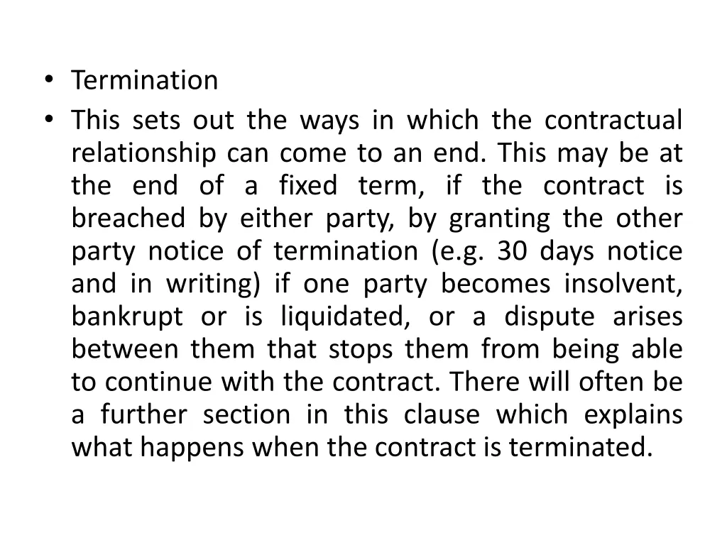 termination this sets out the ways in which