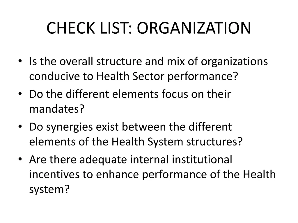 check list organization