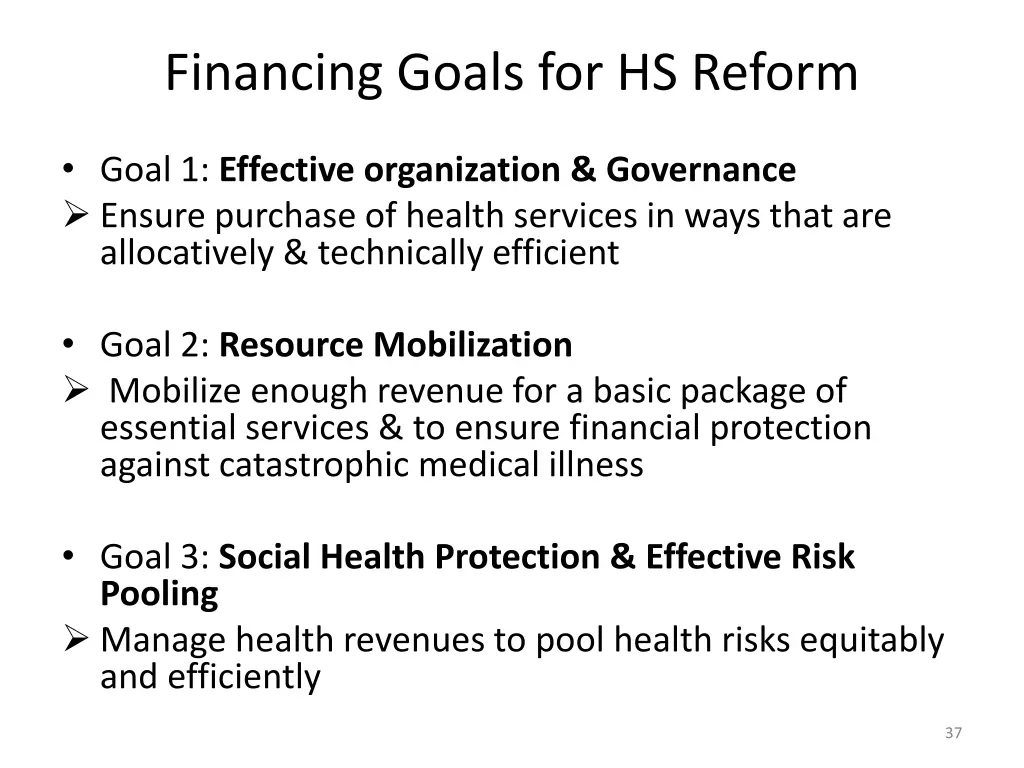 financing goals for hs reform