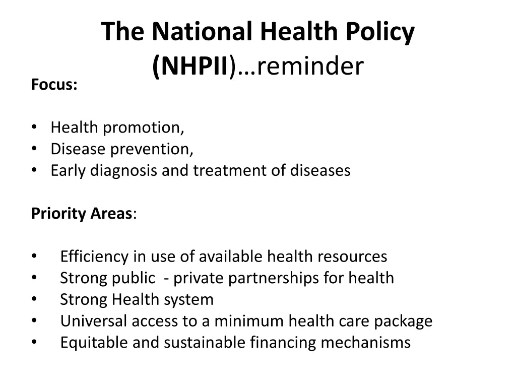 the national health policy nhpii reminder
