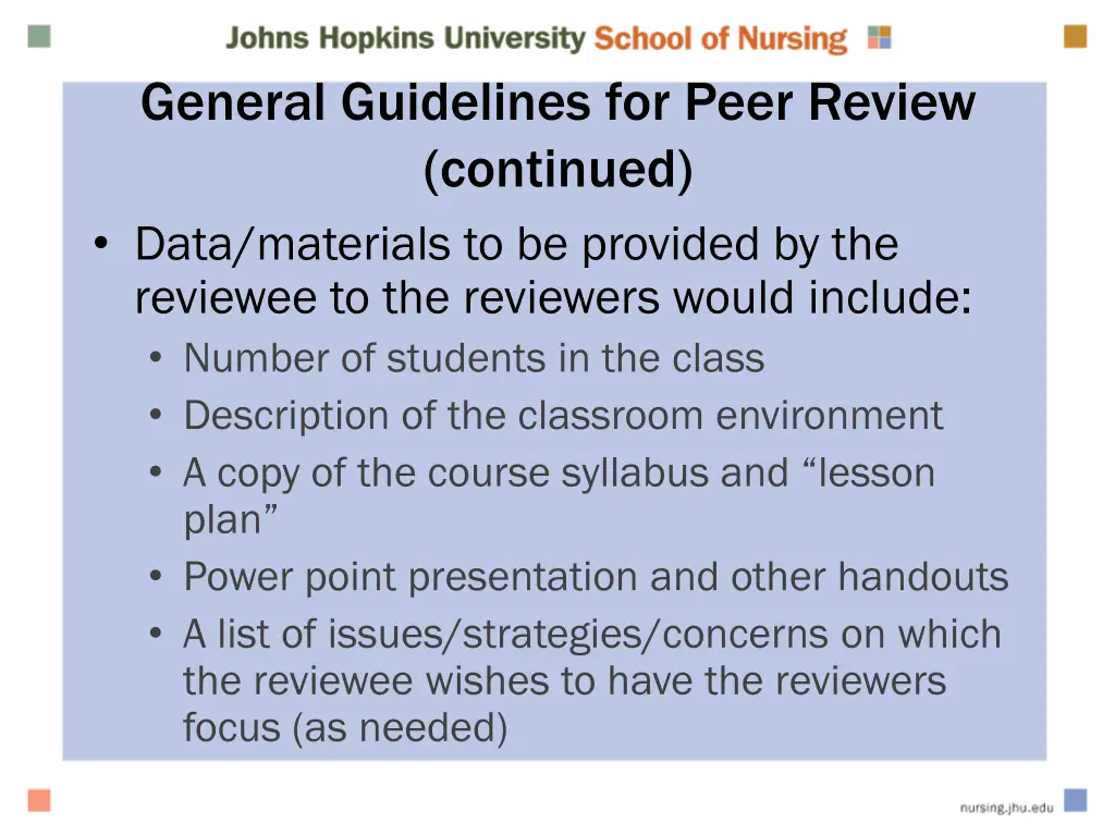 general guidelines for peer review continued data