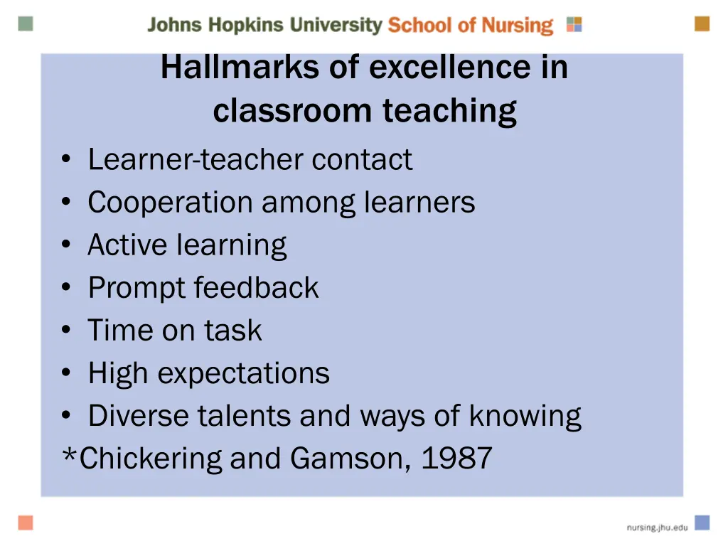 hallmarks of excellence in classroom teaching