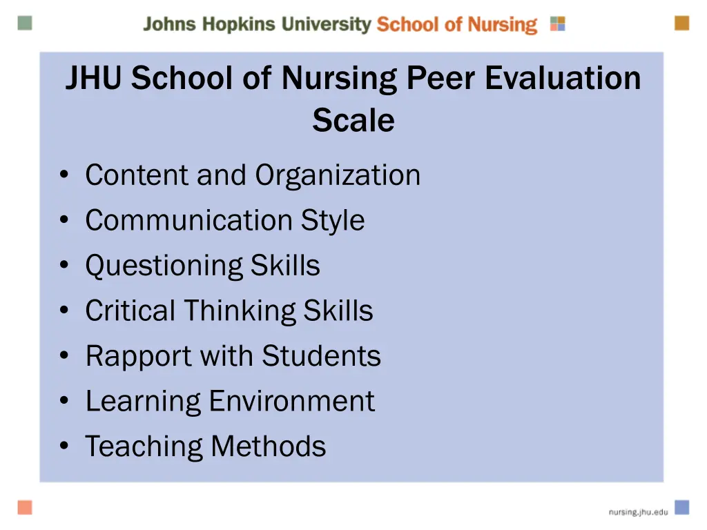 jhu school of nursing peer evaluation scale