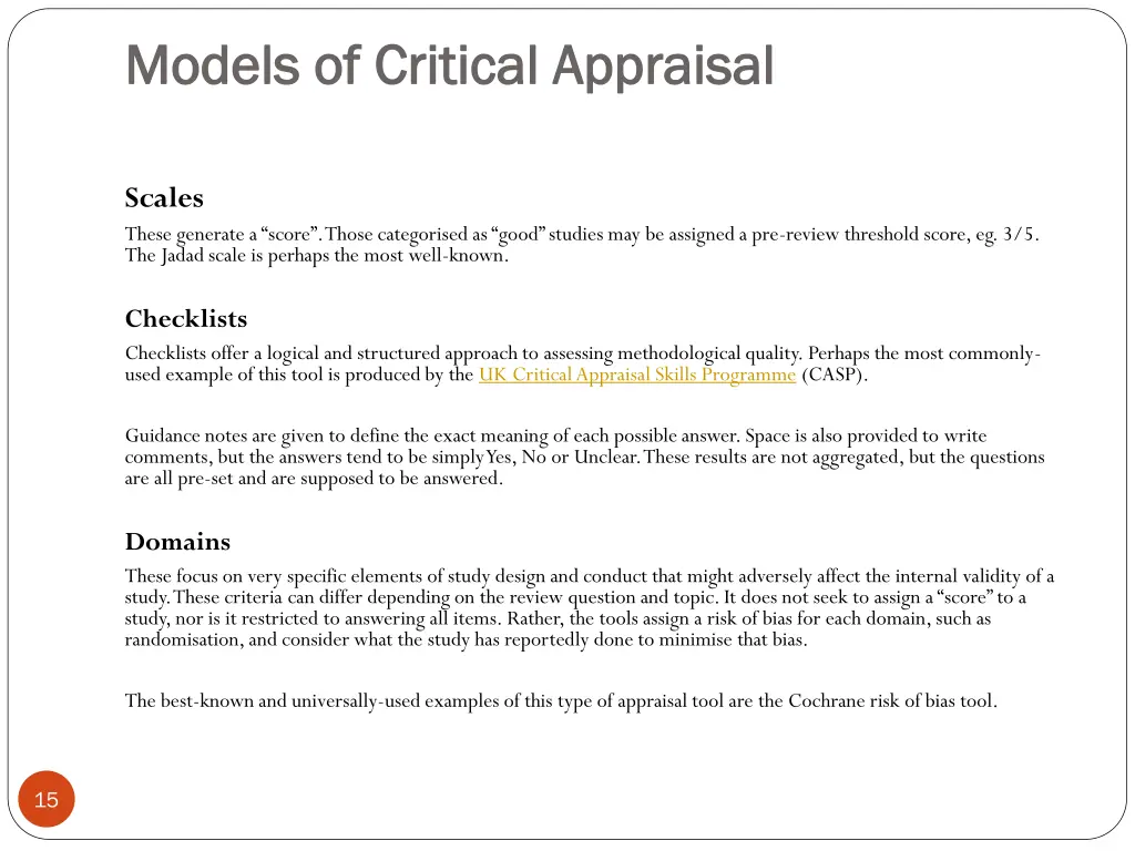 models of critical appraisal models of critical