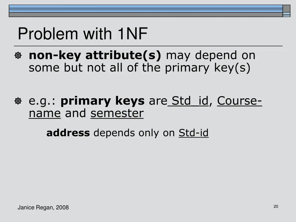 problem with 1nf non key attribute s may depend
