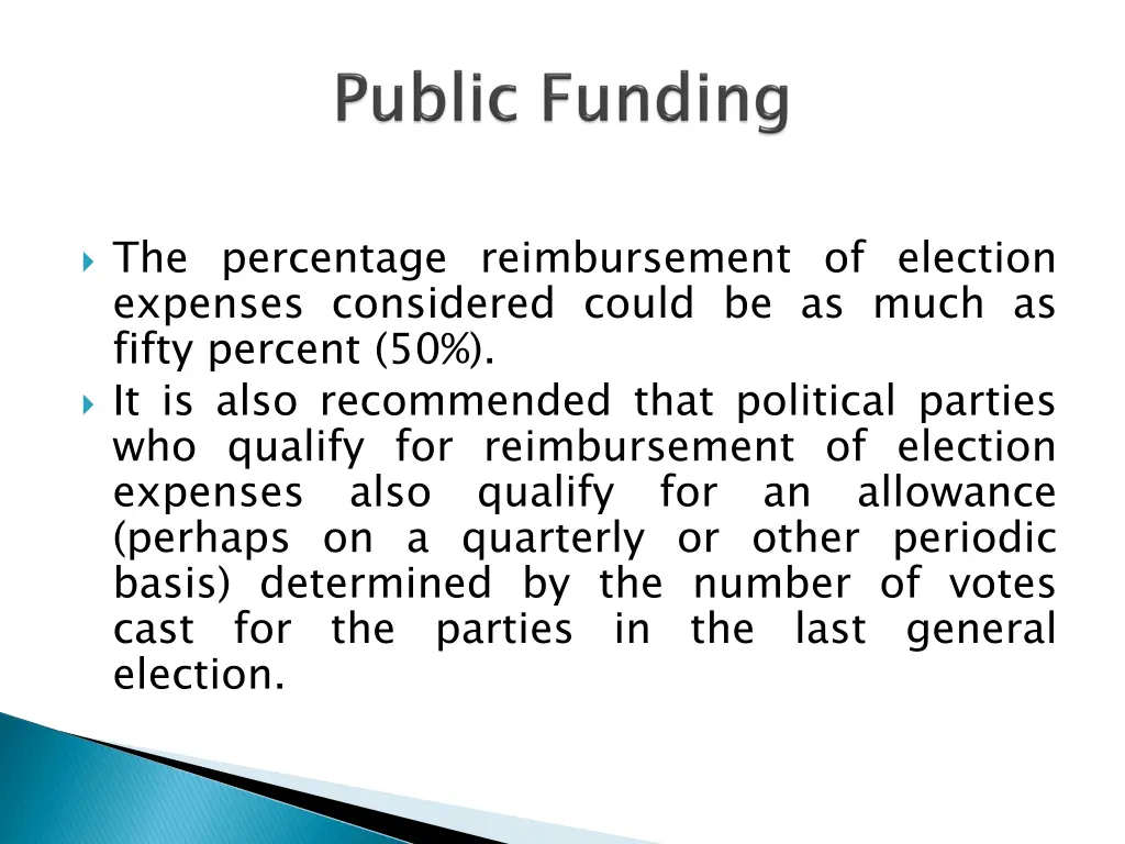 the percentage reimbursement of election expenses