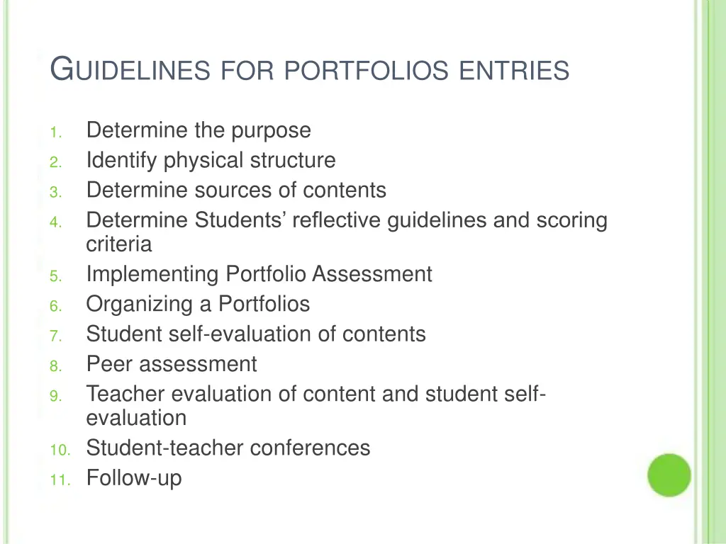 g uidelines for portfolios entries