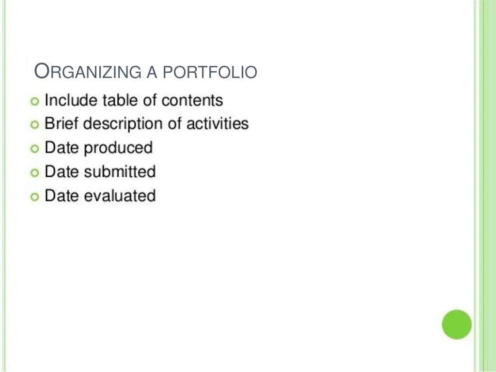 o rganizing a portfolio