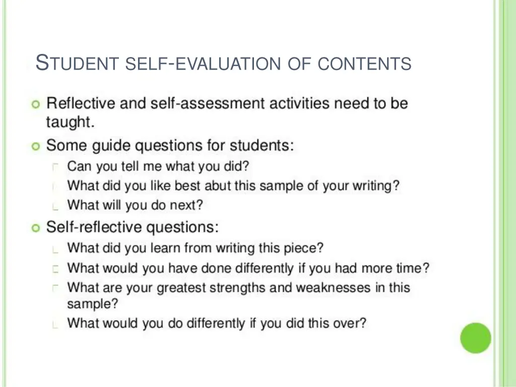 s tudent self evaluation of contents