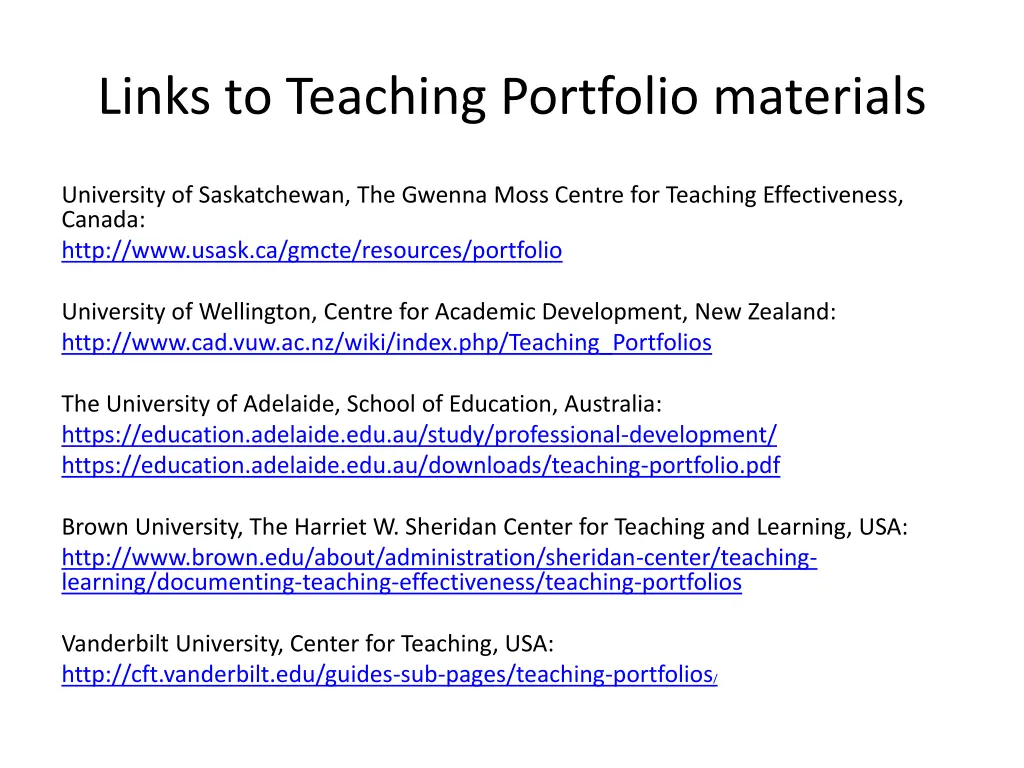links to teaching portfolio materials