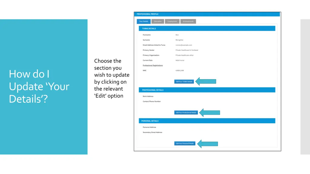 choose the section you wish to update by clicking
