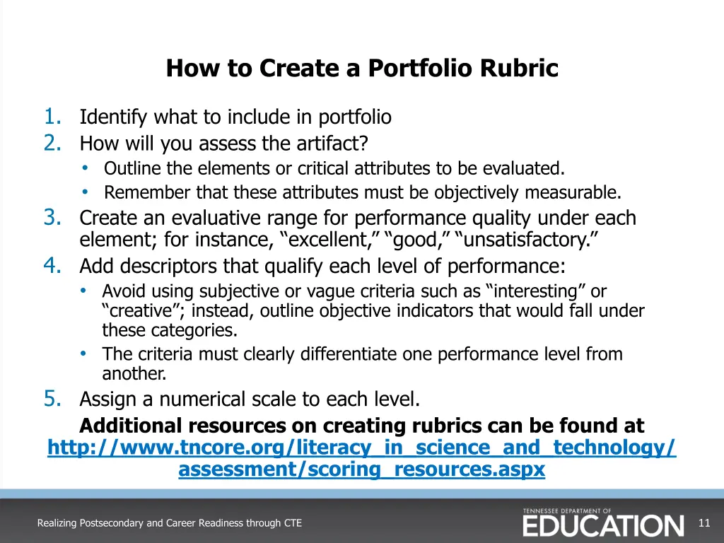 how to create a portfolio rubric