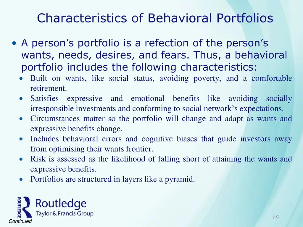 characteristics of behavioral portfolios