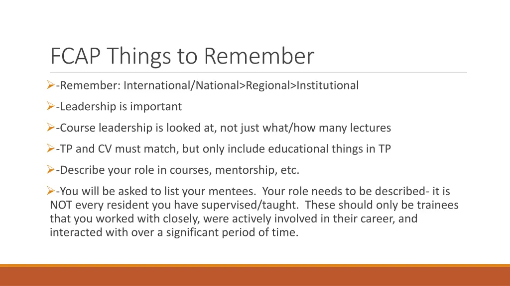 fcap things to remember