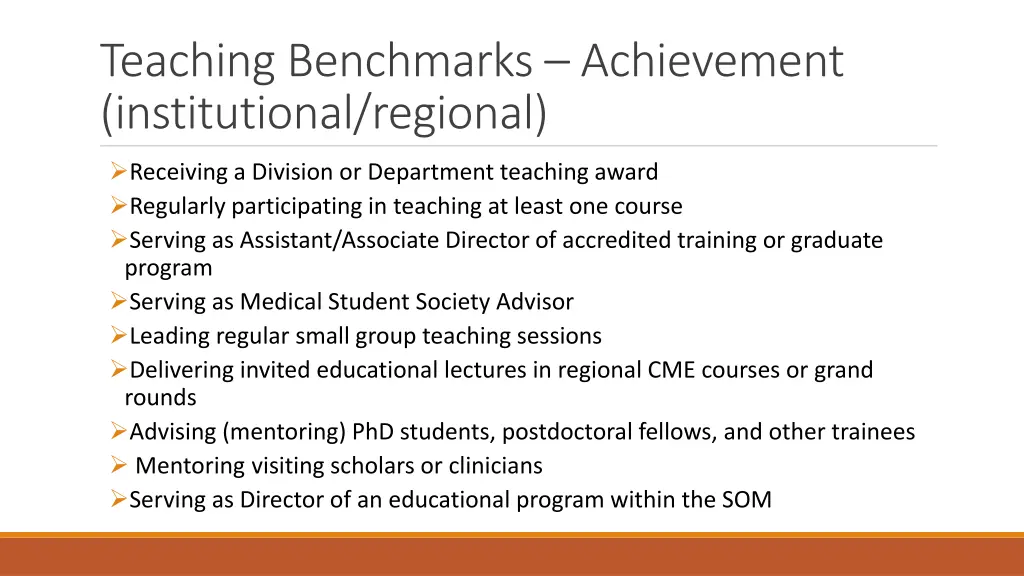 teaching benchmarks achievement institutional