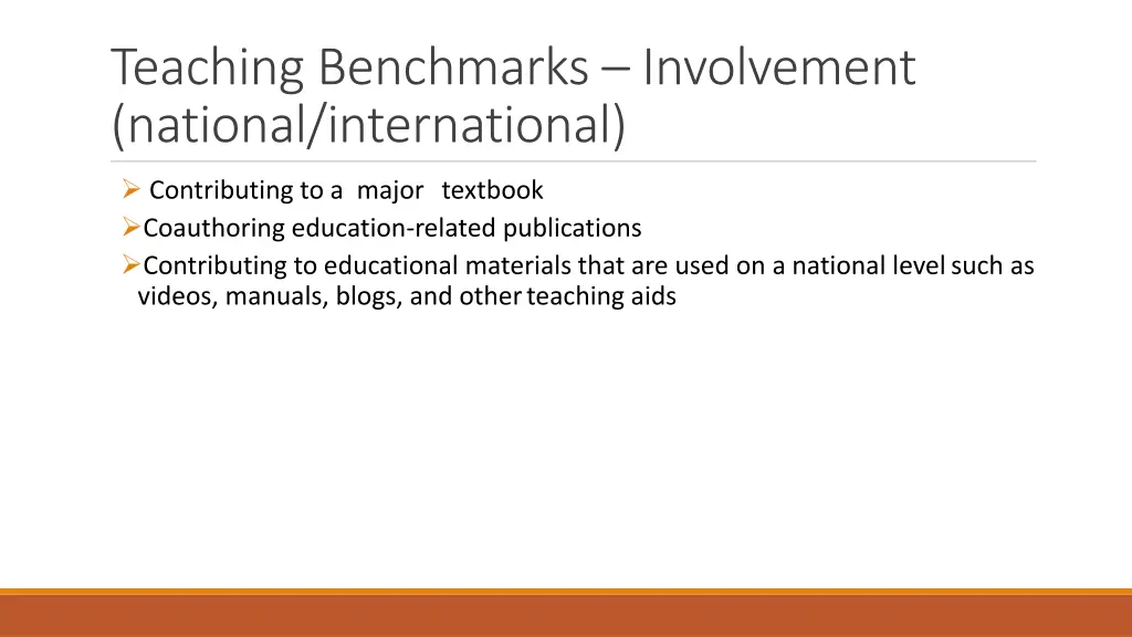 teaching benchmarks involvement national