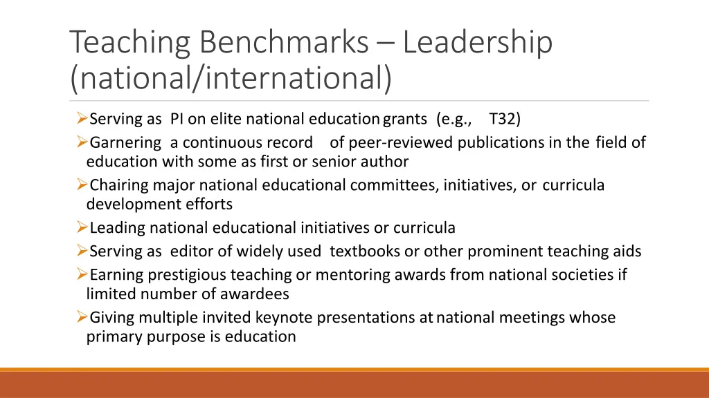 teaching benchmarks leadership national