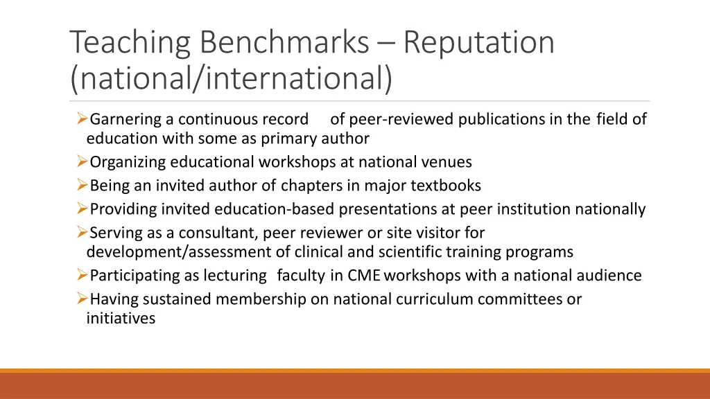 teaching benchmarks reputation national