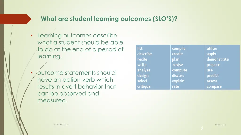 what are student learning outcomes slo s