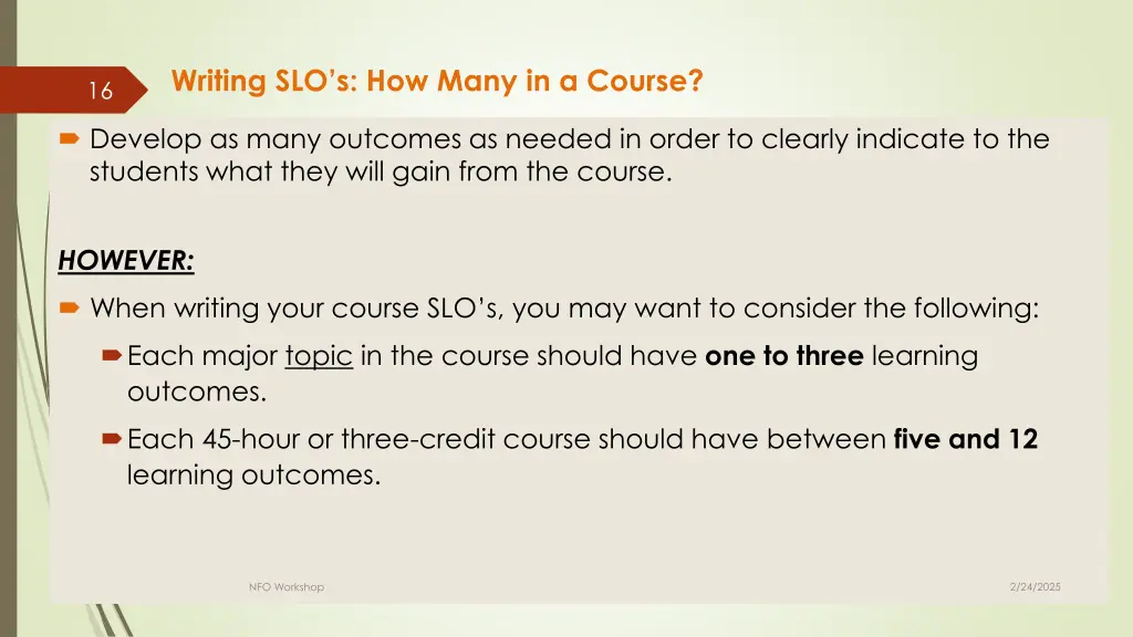 writing slo s how many in a course