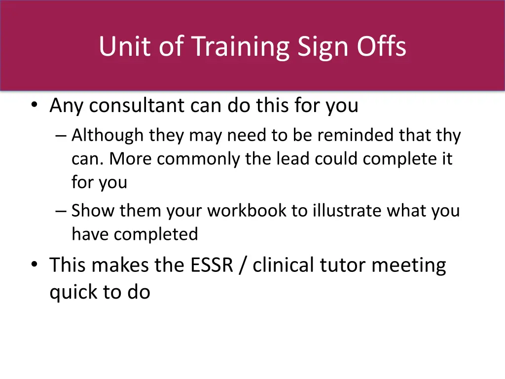 unit of training sign offs