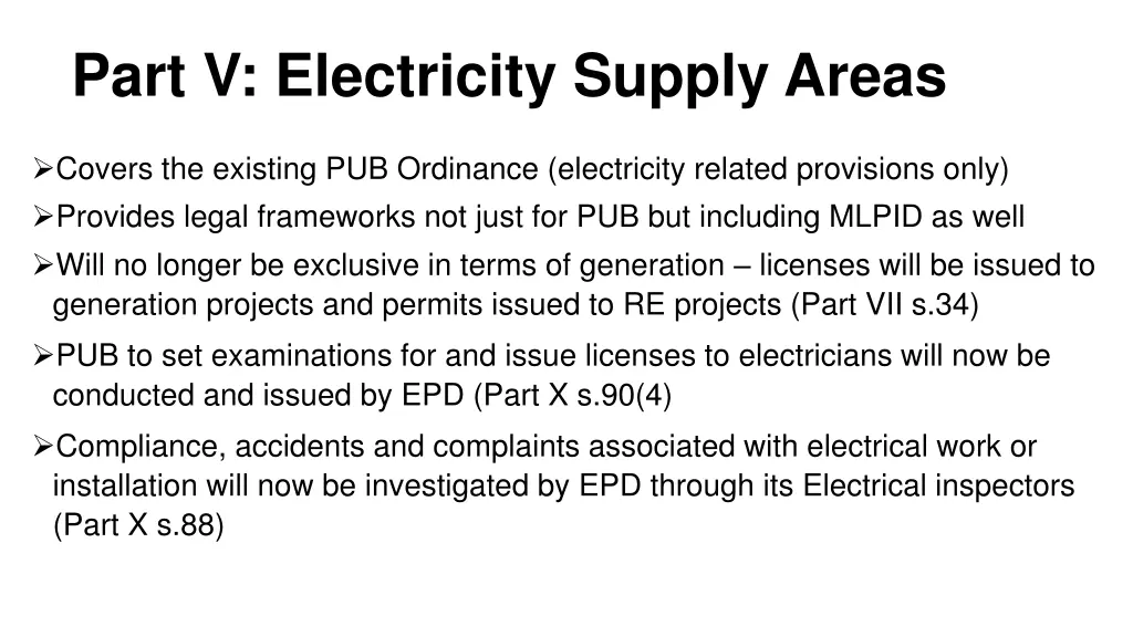 part v electricity supply areas