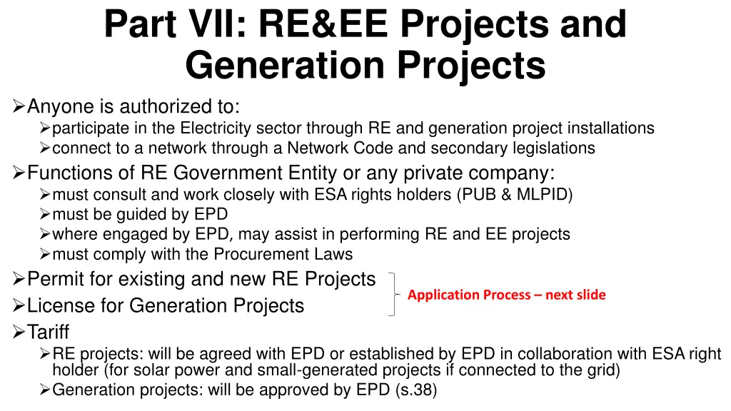 part vii re ee projects and generation projects