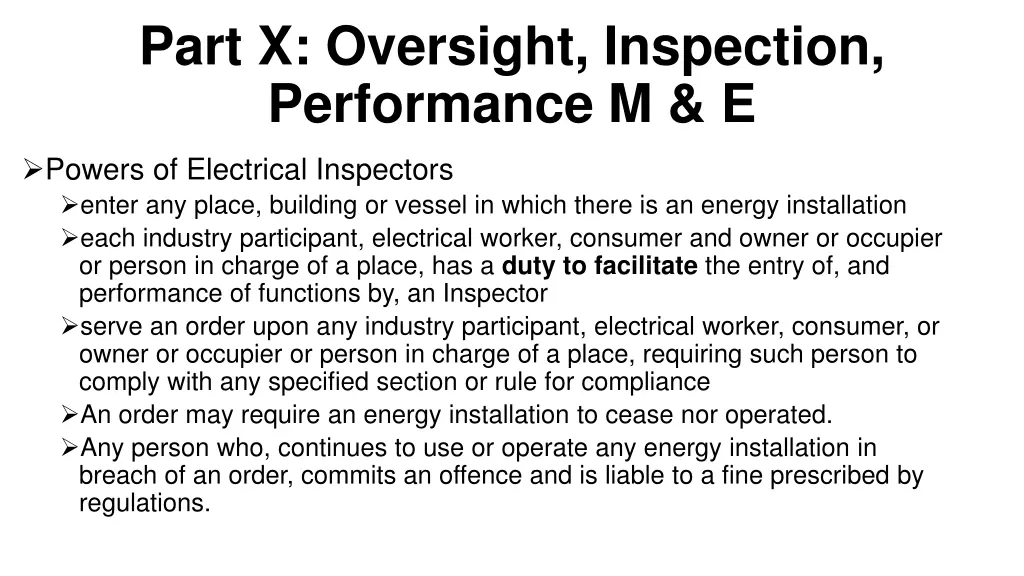 part x oversight inspection performance m e 2