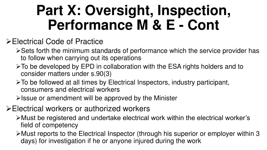 part x oversight inspection performance m e cont