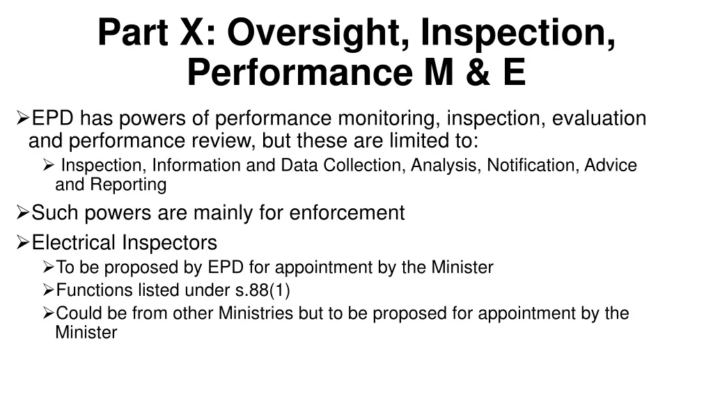 part x oversight inspection performance m e