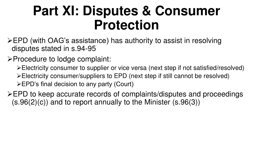 part xi disputes consumer protection epd with